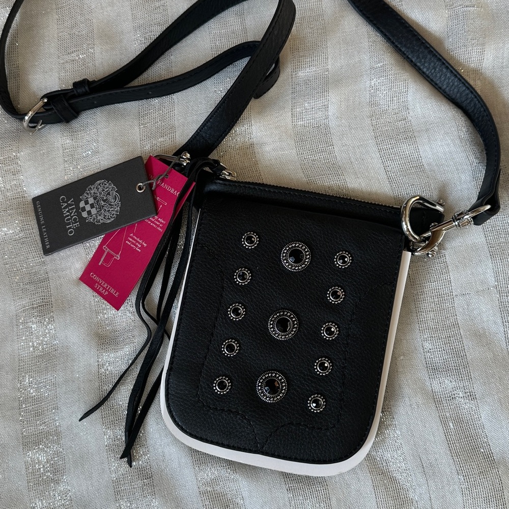 NWT Vince Camuto Black Pebbled Leather Robin Crossbody | Belt Bag Dust Bag